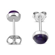 Amethyst Stone Round Sterling Silver Stud Earrings, e440st